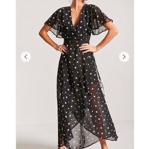 Elegant Black Star Print Maxi Dress